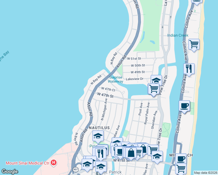 map of restaurants, bars, coffee shops, grocery stores, and more near 960 West 48th Street in Miami Beach