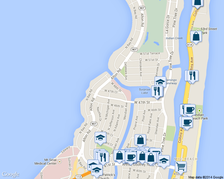 map of restaurants, bars, coffee shops, grocery stores, and more near 960 West 48th Street in Miami Beach