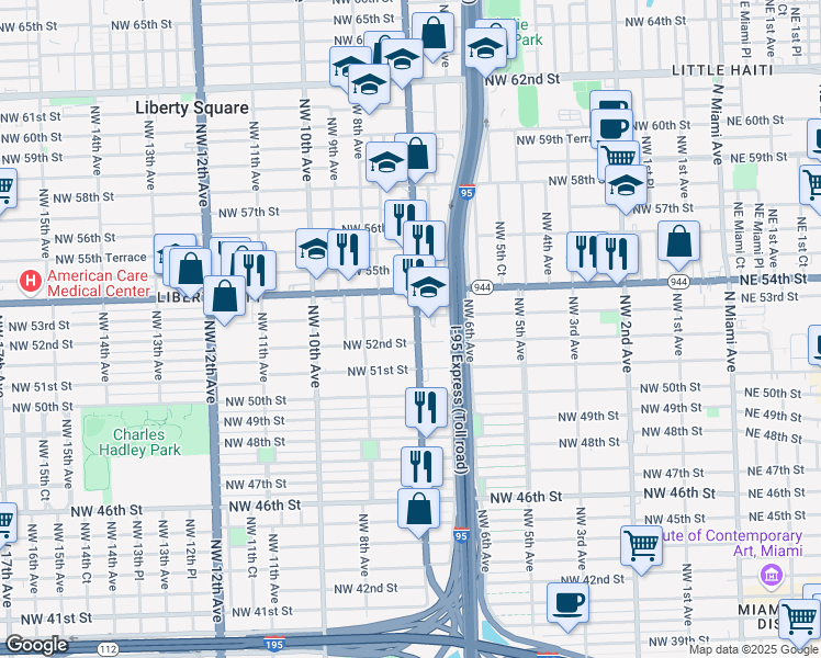 map of restaurants, bars, coffee shops, grocery stores, and more near in Miami