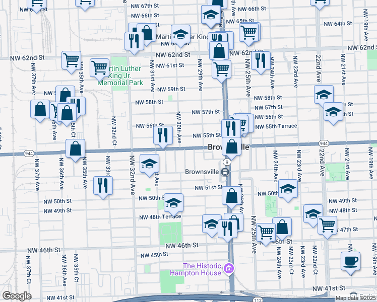 map of restaurants, bars, coffee shops, grocery stores, and more near 2955 Northwest 54th Street in Miami