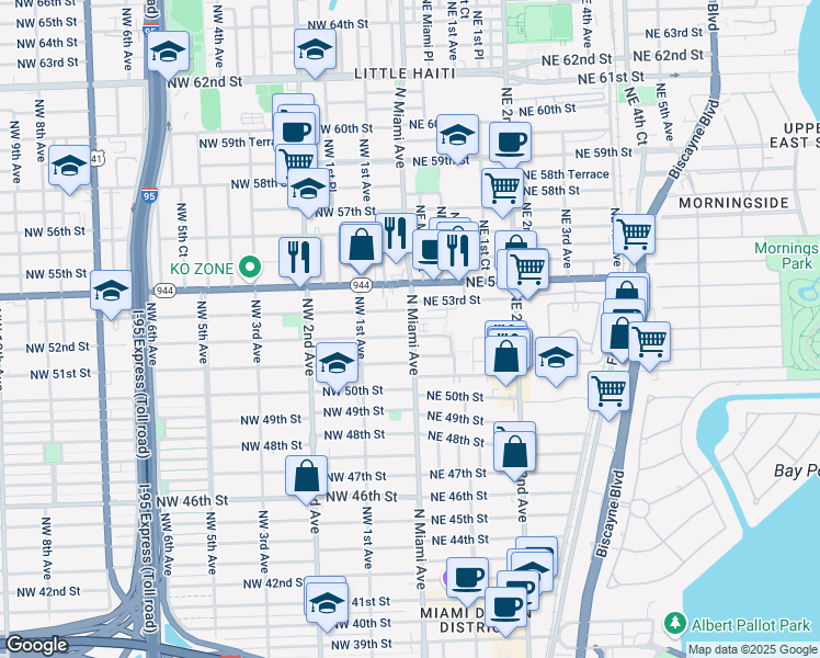 map of restaurants, bars, coffee shops, grocery stores, and more near 5224 North Miami Avenue in Miami