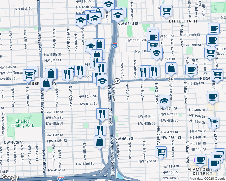 map of restaurants, bars, coffee shops, grocery stores, and more near 508 Northwest 6th Avenue in Miami