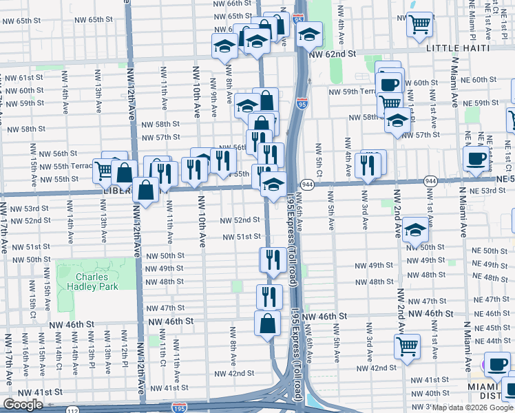 map of restaurants, bars, coffee shops, grocery stores, and more near in Miami