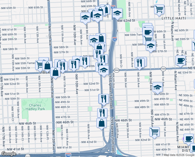 map of restaurants, bars, coffee shops, grocery stores, and more near in Miami