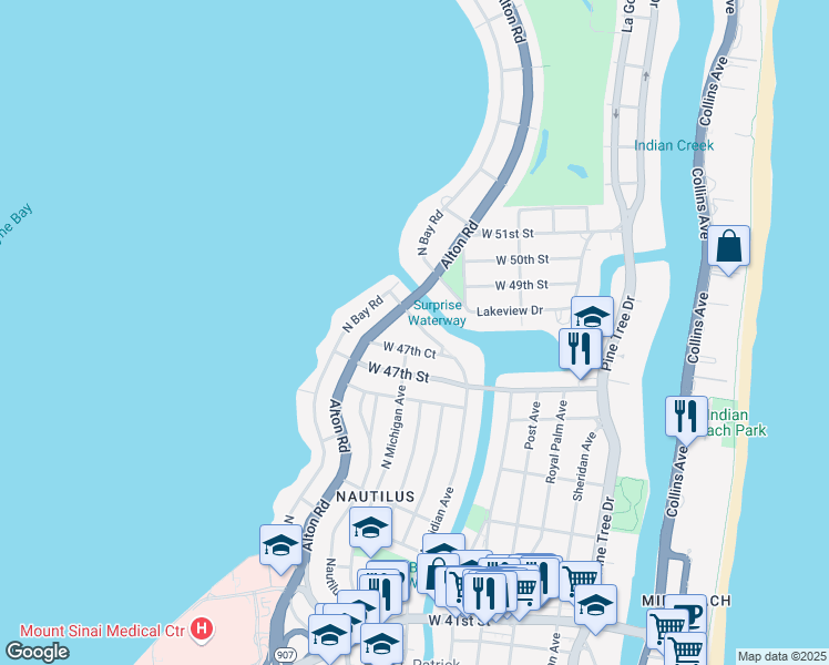 map of restaurants, bars, coffee shops, grocery stores, and more near 960 West 48th Street in Miami Beach