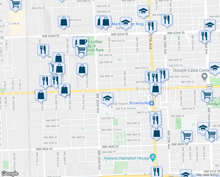 map of restaurants, bars, coffee shops, grocery stores, and more near 3101 Northwest 54th Street in Miami
