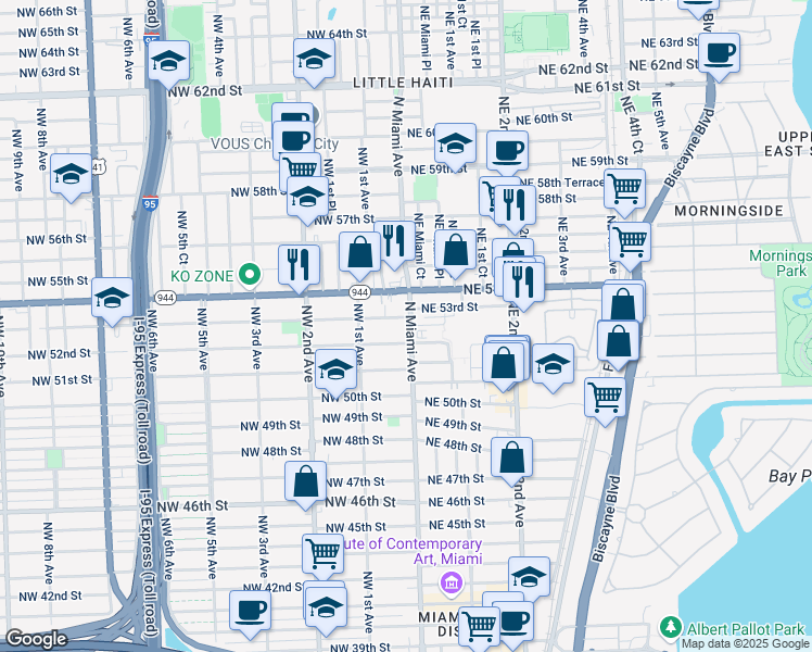 map of restaurants, bars, coffee shops, grocery stores, and more near 5224 North Miami Avenue in Miami