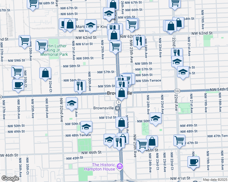map of restaurants, bars, coffee shops, grocery stores, and more near in Brownsville