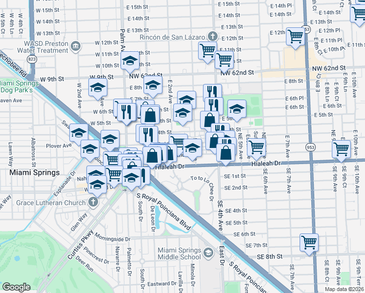 map of restaurants, bars, coffee shops, grocery stores, and more near 221 East 2nd Avenue in Hialeah