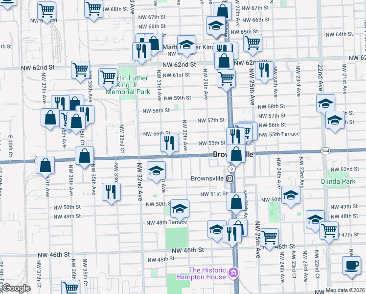 map of restaurants, bars, coffee shops, grocery stores, and more near 3039-3055 Northwest 54th Street in Miami