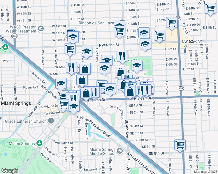 map of restaurants, bars, coffee shops, grocery stores, and more near 104 East 3rd Avenue in Hialeah