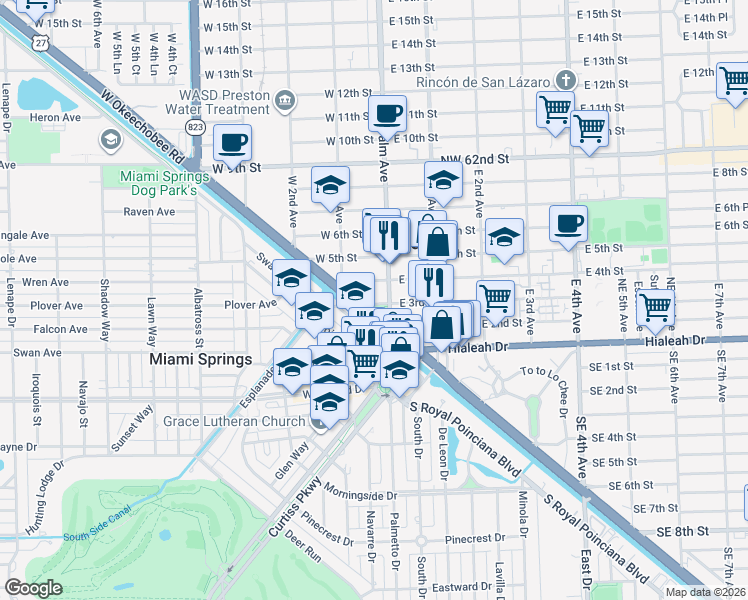 map of restaurants, bars, coffee shops, grocery stores, and more near 290 Palm Avenue in Hialeah