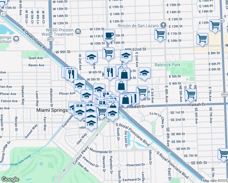 map of restaurants, bars, coffee shops, grocery stores, and more near 290 Palm Avenue in Hialeah