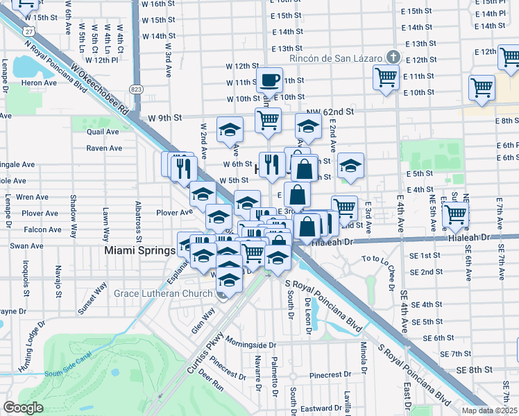 map of restaurants, bars, coffee shops, grocery stores, and more near 290 Palm Avenue in Hialeah