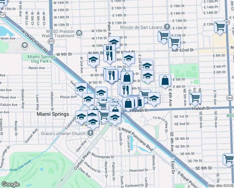 map of restaurants, bars, coffee shops, grocery stores, and more near in Hialeah