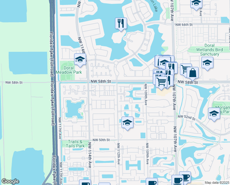 map of restaurants, bars, coffee shops, grocery stores, and more near 5781 Northwest 112th Avenue in Miami
