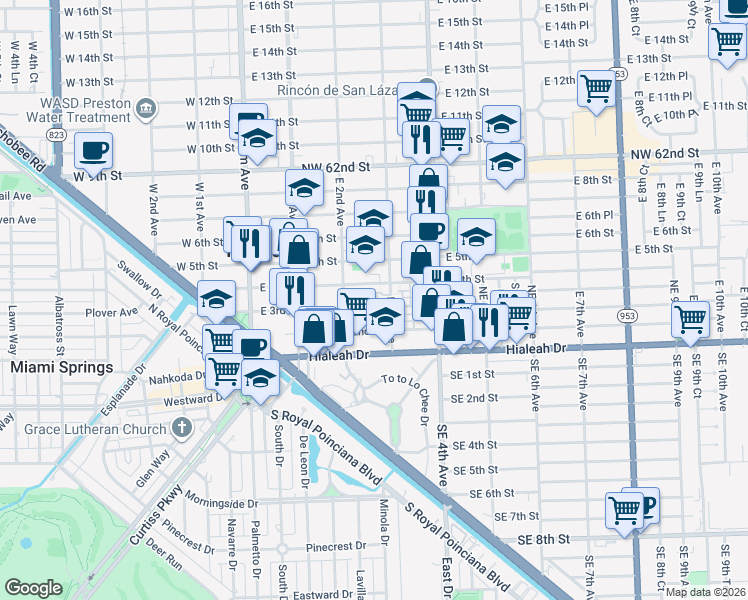 map of restaurants, bars, coffee shops, grocery stores, and more near 296 East 4th Street in Hialeah