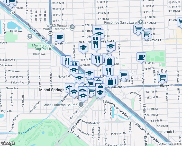 map of restaurants, bars, coffee shops, grocery stores, and more near 75 West 4th Street in Hialeah