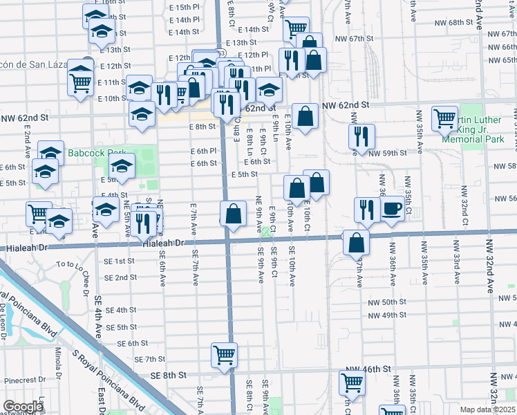 map of restaurants, bars, coffee shops, grocery stores, and more near 226 Northeast 9th Avenue in Hialeah
