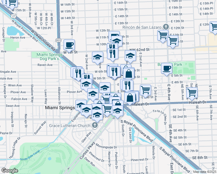 map of restaurants, bars, coffee shops, grocery stores, and more near 75 West 4th Street in Hialeah