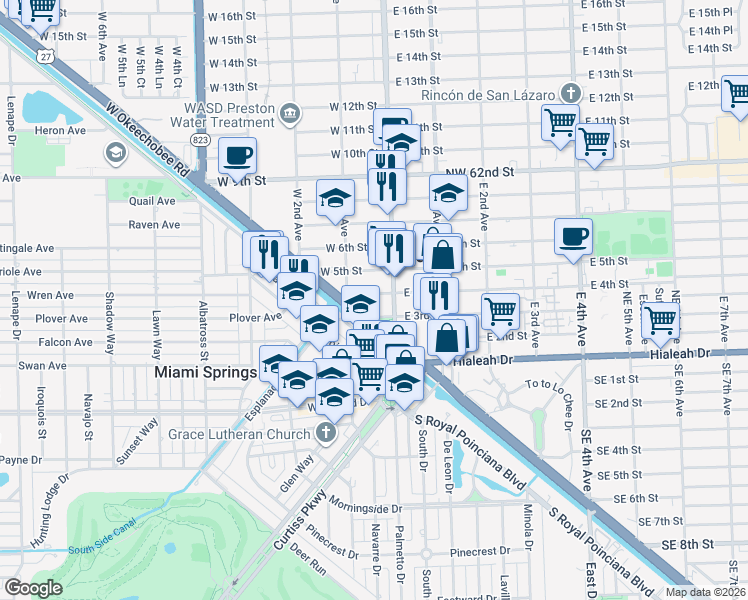 map of restaurants, bars, coffee shops, grocery stores, and more near 75 West 4th Street in Hialeah