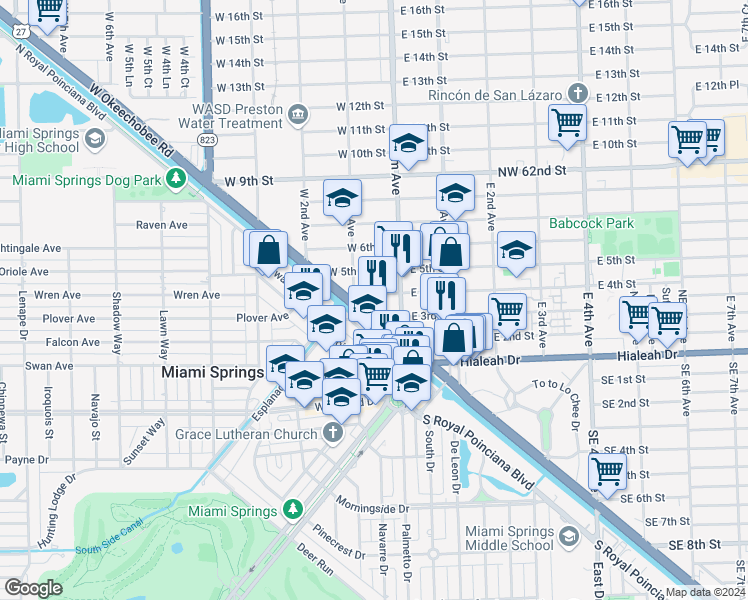 map of restaurants, bars, coffee shops, grocery stores, and more near 75 West 4th Street in Hialeah