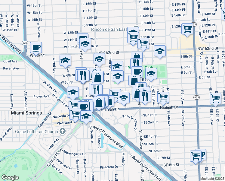 map of restaurants, bars, coffee shops, grocery stores, and more near 200 East 4th Street in Hialeah