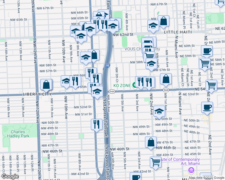 map of restaurants, bars, coffee shops, grocery stores, and more near in Miami