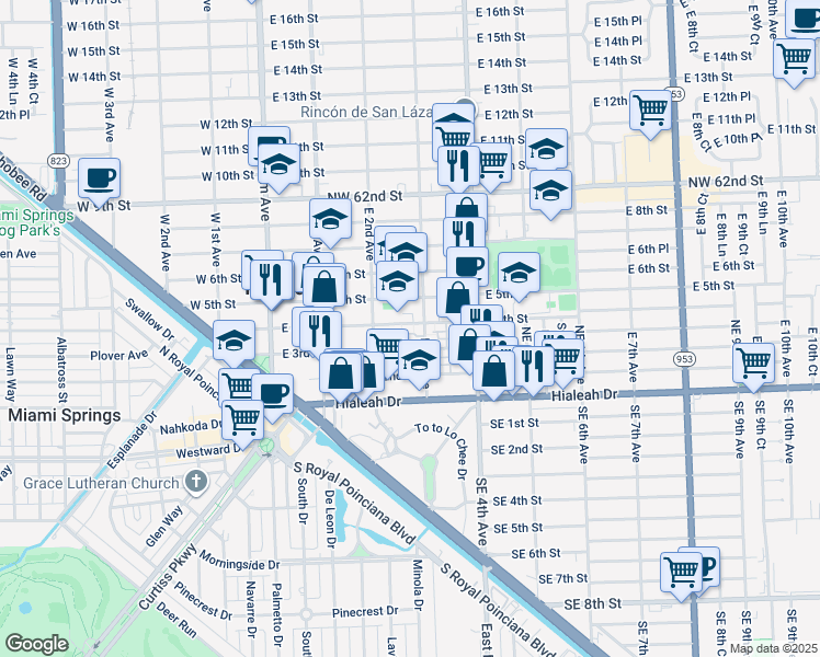 map of restaurants, bars, coffee shops, grocery stores, and more near 296 East 4th Street in Hialeah