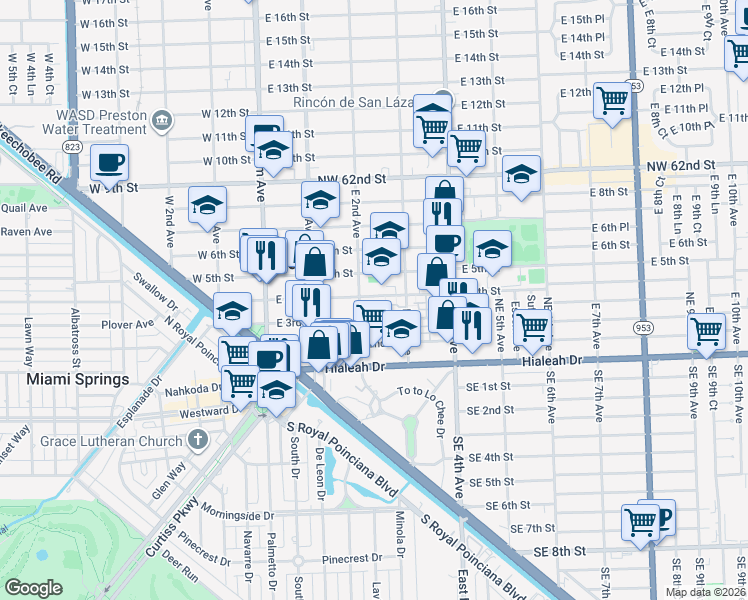 map of restaurants, bars, coffee shops, grocery stores, and more near 200 East 4th Street in Hialeah