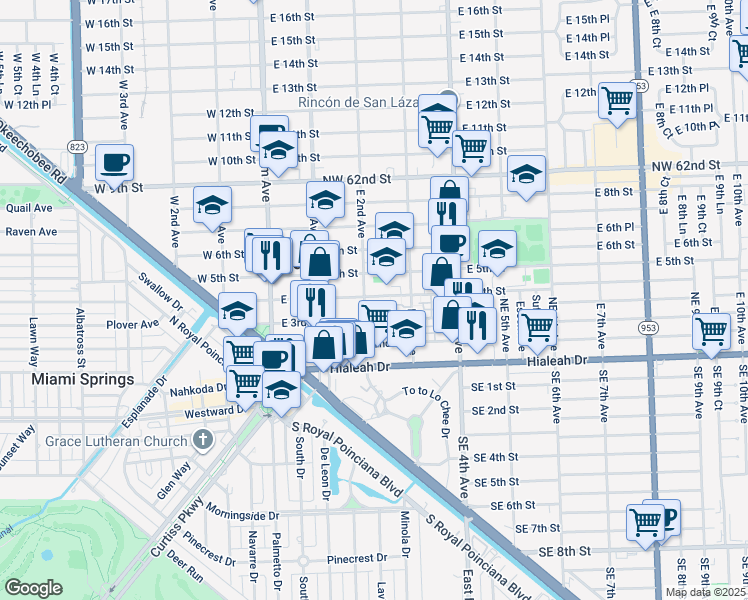 map of restaurants, bars, coffee shops, grocery stores, and more near 200 East 4th Street in Hialeah