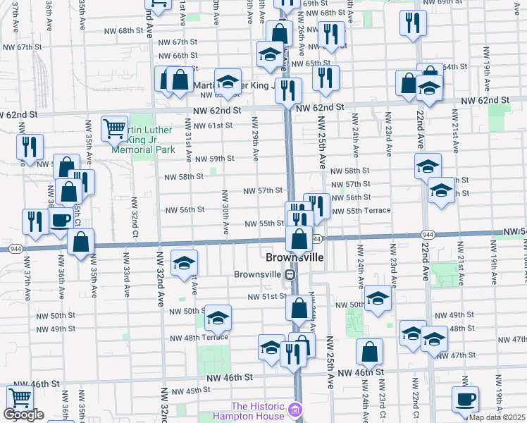 map of restaurants, bars, coffee shops, grocery stores, and more near 2850 Northwest 56th Street in Miami