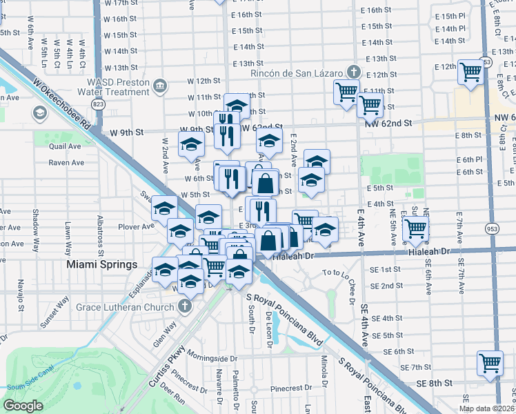 map of restaurants, bars, coffee shops, grocery stores, and more near in Hialeah