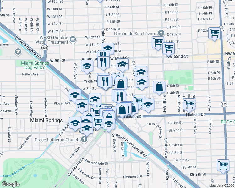 map of restaurants, bars, coffee shops, grocery stores, and more near in Hialeah