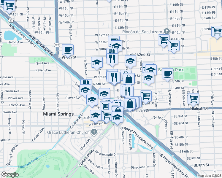 map of restaurants, bars, coffee shops, grocery stores, and more near 402 Palm Avenue in Hialeah