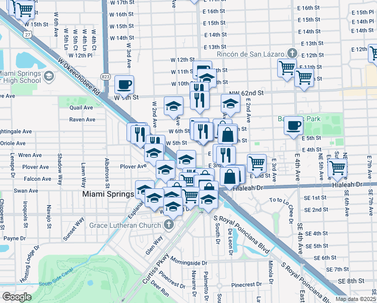 map of restaurants, bars, coffee shops, grocery stores, and more near 75 West 4th Street in Hialeah