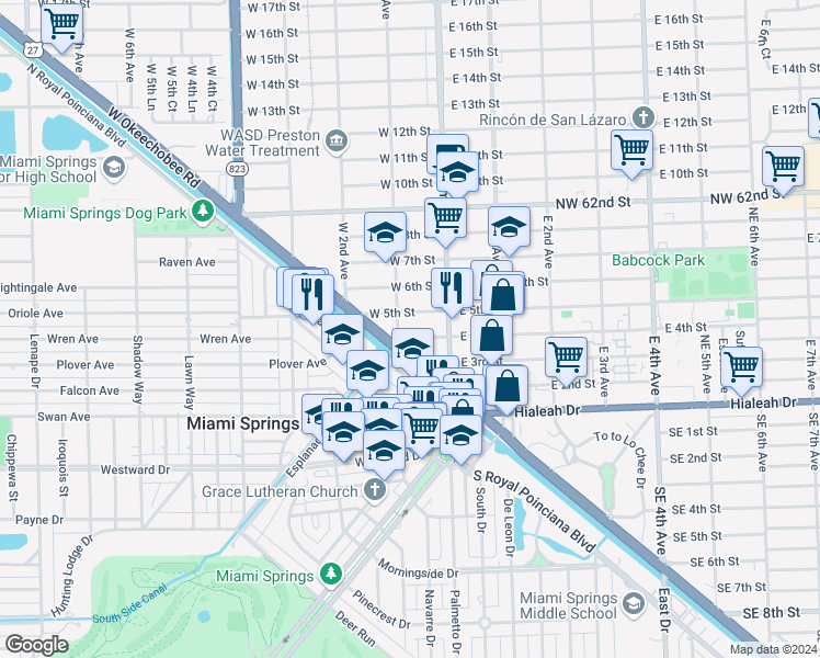 map of restaurants, bars, coffee shops, grocery stores, and more near 75 West 4th Street in Hialeah