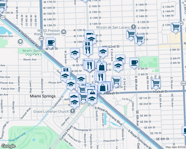 map of restaurants, bars, coffee shops, grocery stores, and more near 402 Palm Avenue in Hialeah
