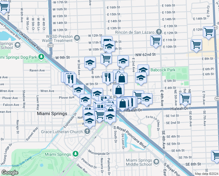 map of restaurants, bars, coffee shops, grocery stores, and more near 402 Palm Avenue in Hialeah