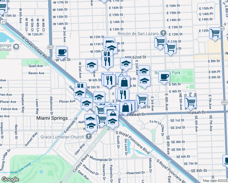 map of restaurants, bars, coffee shops, grocery stores, and more near 402 Palm Avenue in Hialeah