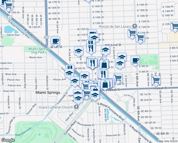 map of restaurants, bars, coffee shops, grocery stores, and more near 402 Palm Avenue in Hialeah
