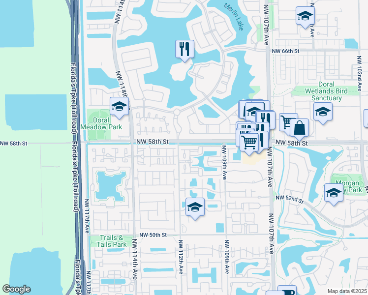map of restaurants, bars, coffee shops, grocery stores, and more near 5781 Northwest 112th Avenue in Miami