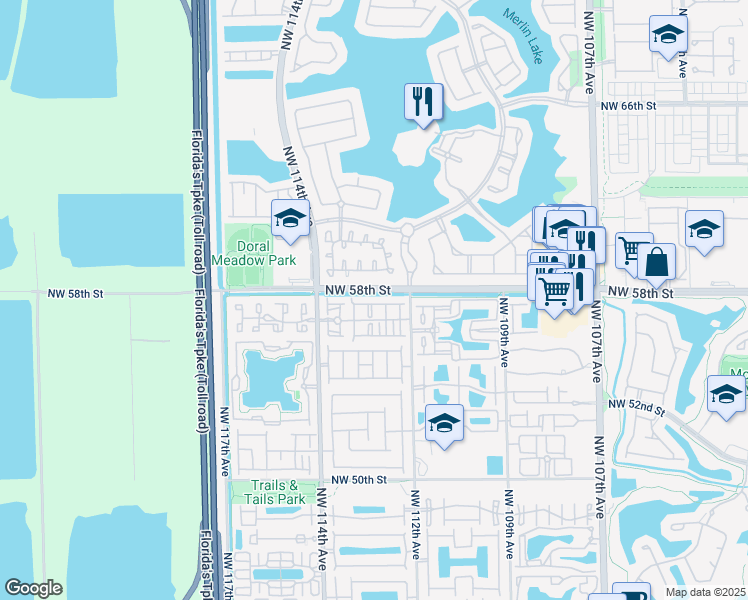 map of restaurants, bars, coffee shops, grocery stores, and more near 11235 Northwest 57th Lane in Doral