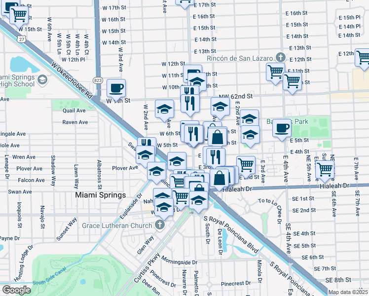 map of restaurants, bars, coffee shops, grocery stores, and more near 402 Palm Avenue in Hialeah