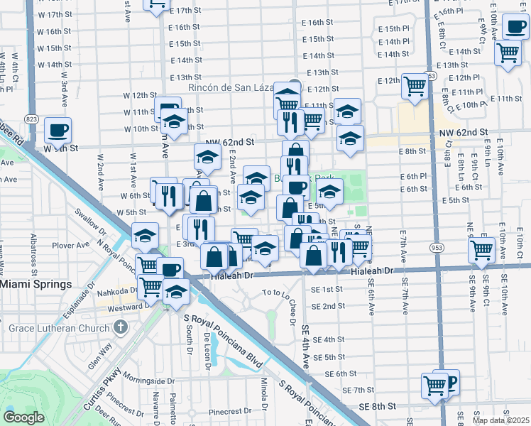 map of restaurants, bars, coffee shops, grocery stores, and more near 296 East 4th Street in Hialeah