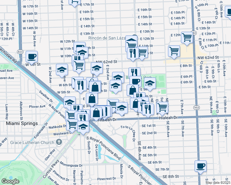 map of restaurants, bars, coffee shops, grocery stores, and more near 200 East 4th Street in Hialeah