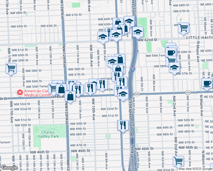 map of restaurants, bars, coffee shops, grocery stores, and more near 5497 Northwest 7th Court in Miami