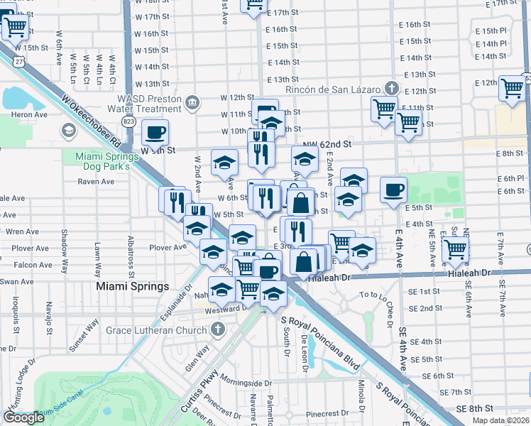 map of restaurants, bars, coffee shops, grocery stores, and more near in Hialeah