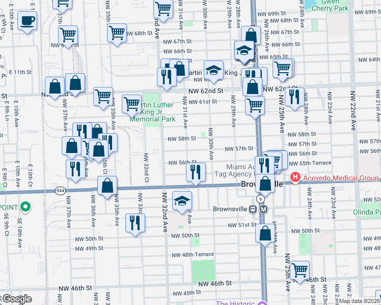 map of restaurants, bars, coffee shops, grocery stores, and more near 5777 Northwest 31st Avenue in Miami