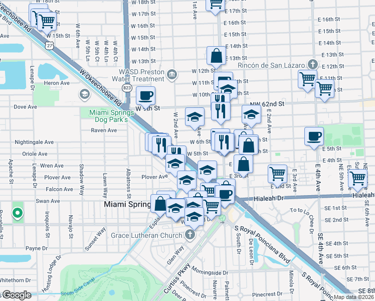 map of restaurants, bars, coffee shops, grocery stores, and more near 140 West 6th Street in Hialeah